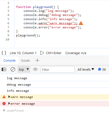 debug message levels